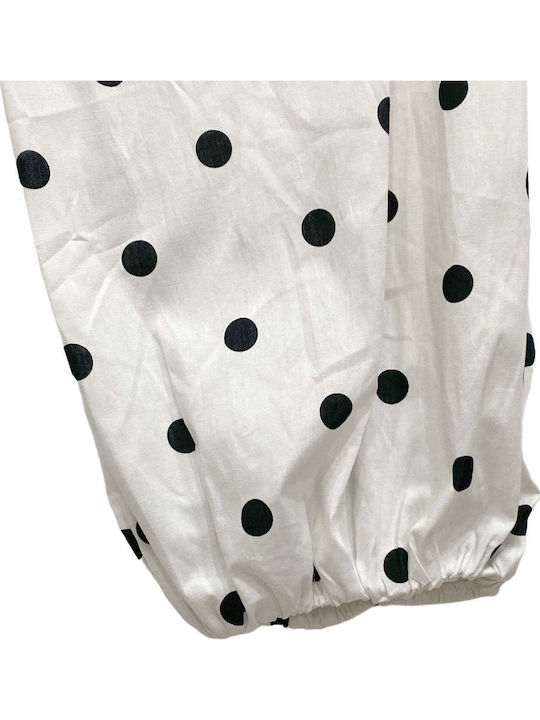 Women's Fabric Trousers with Rubber Band in Balloon Leg Style White