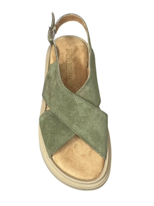Deri Frauen Flache Sandalen Khaki GY-08447-38-6