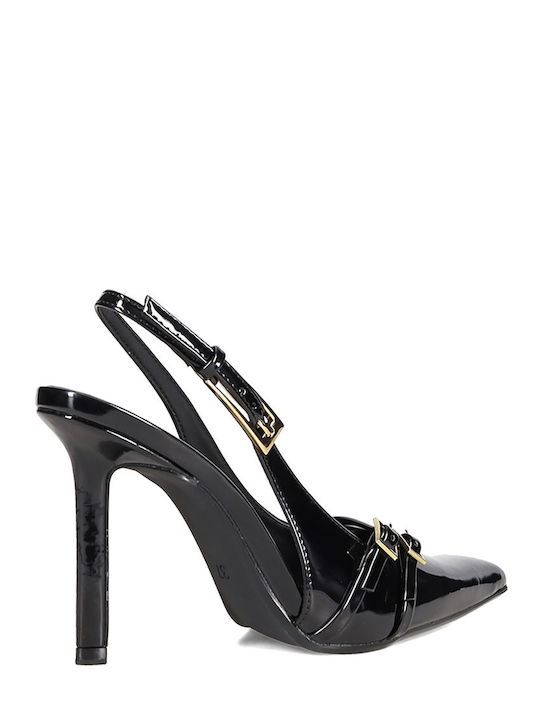 Spitze Zehe Pumps aus Lackleder in Schwarz