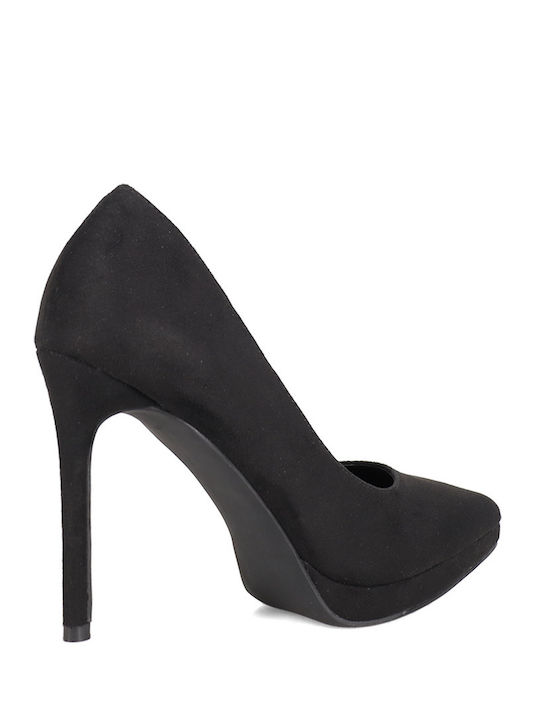 Wildleder Spitze Zehe Pumps mit Plateau Schwarz