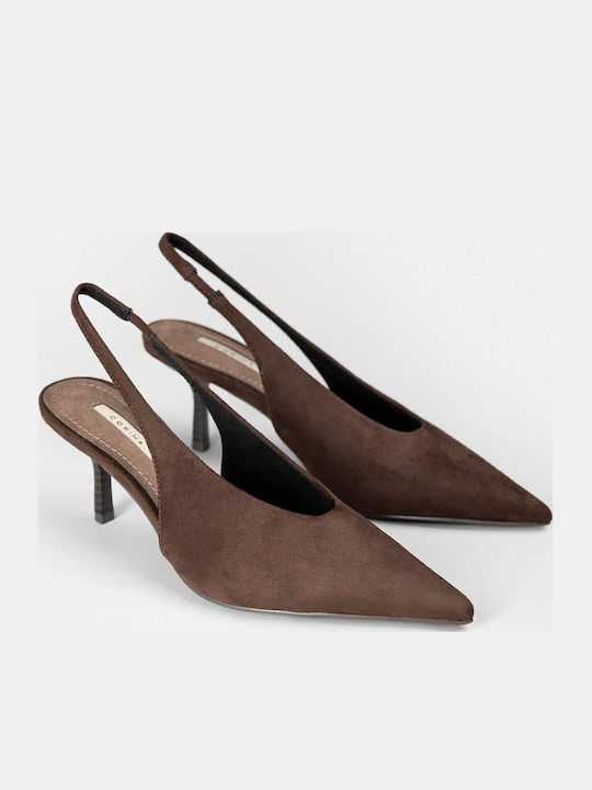 Wildleder Spitze Pumps mit Dünnem Mittlerem Absatz Braun