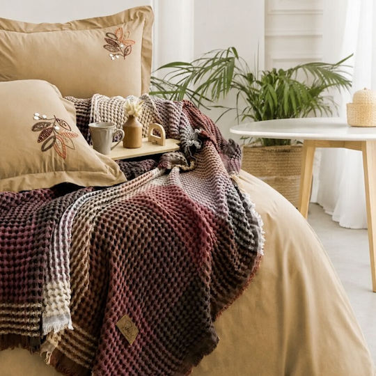 Şaheser Set Cuvertură Pat Dublu Mare Maro 240x260cm 4 Bucăți
