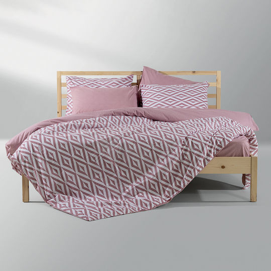Lino Home Super-Double Set 4 Pieces 170x200+35cm with Rubber Hugger Ikat Dusty Pink Super-Double Pink Bed Sheets Lino Home Super-Double Set 4 Pieces 170x200+35cm with Rubber Hugger Ikat Dusty Pink Super-Double Pink Bed Sheets