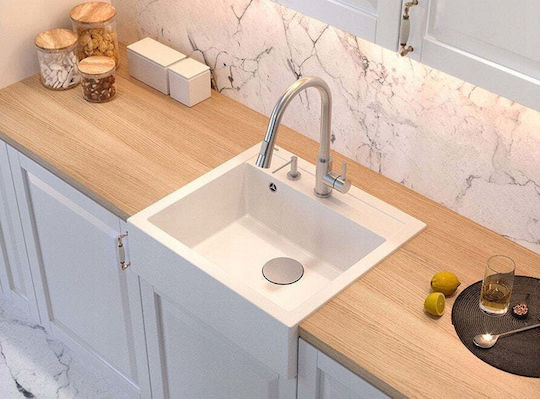 GraniteQ Bill 110 Drop-In Küchenspüle aus Flüssiger Granit M60xP54cm Weiße