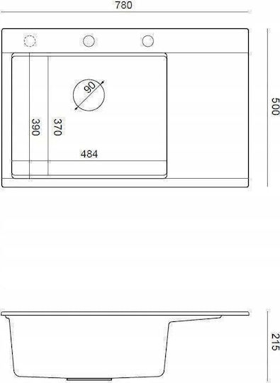 GraniteQ Josh 111 Chiuvetă Bucătărie Drop-In Din Granit Lichid L78xL50cm Neagră