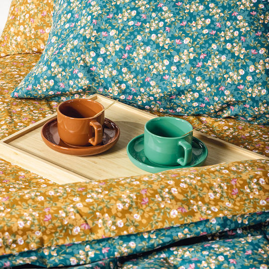 Kentia Set Duvet Cover Cotton 165x245cm Single with Pillowcase Fay Petrol-Mustard