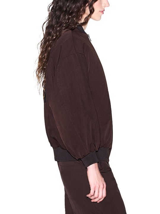 Long Women's Bomber Jacket Brown