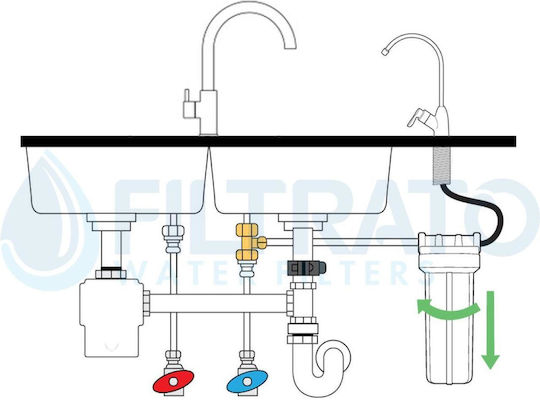 Filtrato Whf14-usa Устройство за Филтриране на Вода Единично Под Мивката Диаметър на Тръбата 1/4'' с Чешма и Резервен Филтър 57-0007/CL