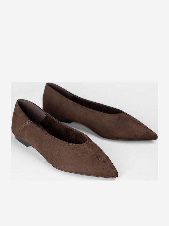 Super Mode Wildleder Damen Ballerinas Spitz zulaufend Braun