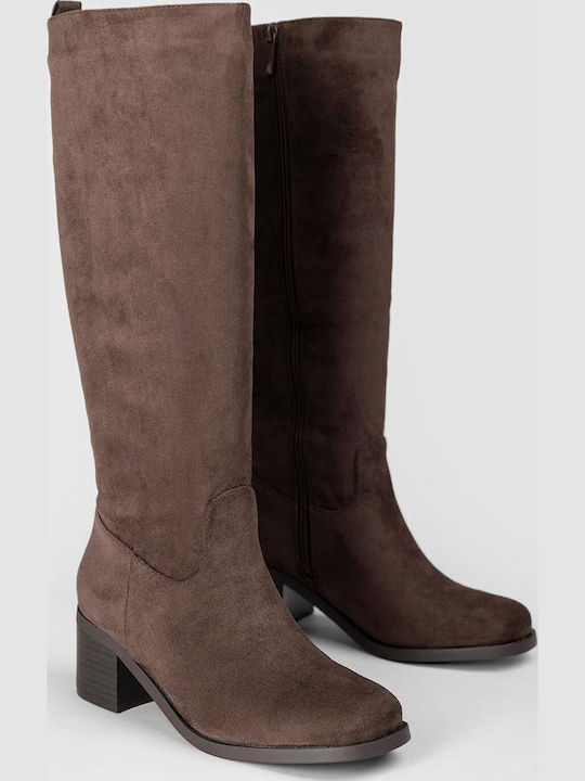Wildleder Damenstiefel mit mittlerem Absatz Braun