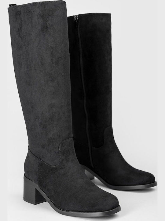 Wildleder Damenstiefel mit mittlerem Absatz Schwarz