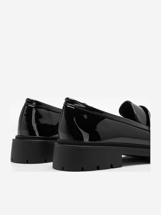 Lackleder Damen Mokassins in Schwarz Farbe