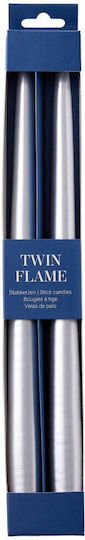 Butlers Διακοσμητικό Κερί Twin Flame Κηροπηγίου Ασημί 31εκ. 2τμχ