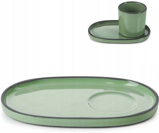 Revol Placă Joasă Ovală Din Porțelan Verde 18x11.1cm