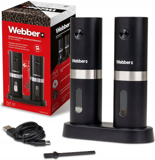 Webber Комплект Електрически Мелници за Подправки от Пластмаса в Черен Цвят 16cm 2бр