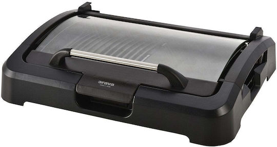 Orava Tabletop Electric Grill with Smooth and Grooved Plate 2200W with Lid and Adjustable Thermostat 50.5x50.5cm