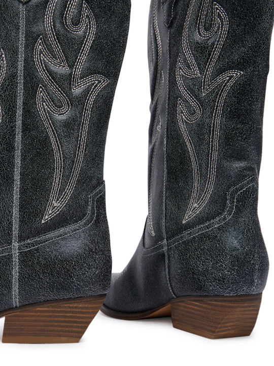 Damen-Cowboystiefel aus Leder Schwarz