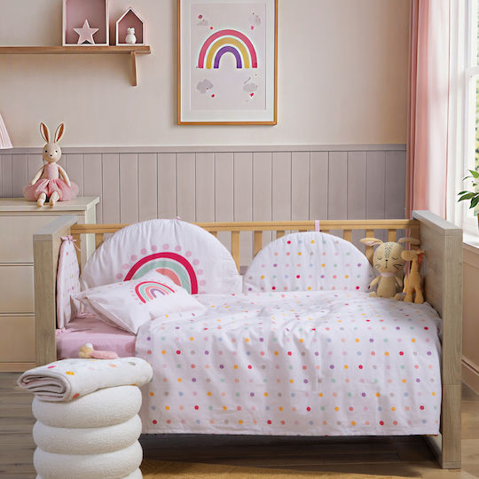 Nef-Nef Homeware Set Baby Crib Sheets Cotton Dots Pink 170x120cm 3pcs