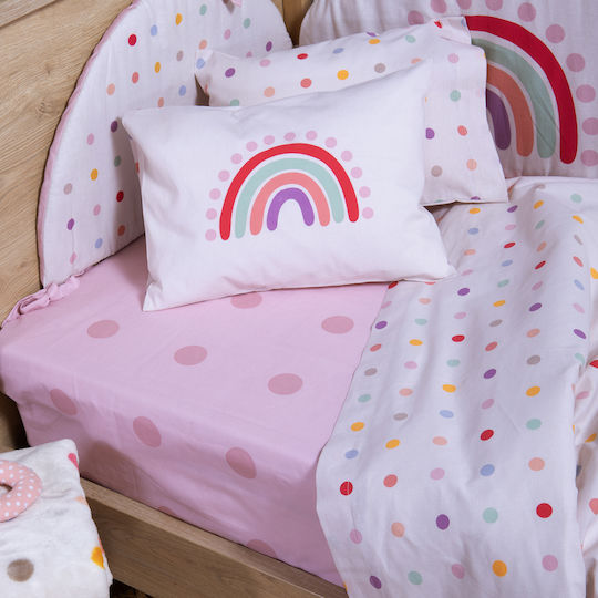 Nef-Nef Homeware Set Baby Crib Sheets Cotton Dots Pink 170x120cm 3pcs