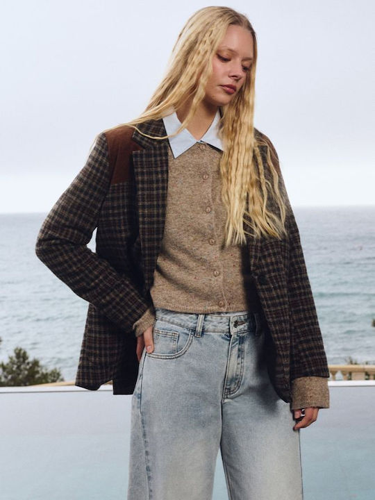 Short Women's Knitted Cardigan Camel