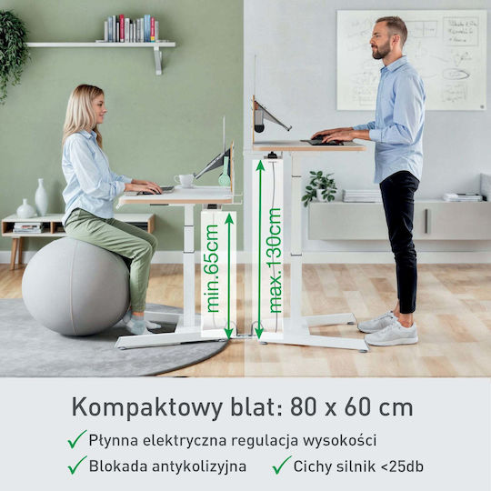 Електрическо Бюро Стъклено Бяло С Метални Крака И USB Портове 80x60x130см