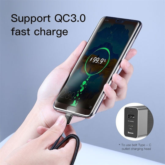 Baseus Cafule Braided USB 2.0 Cable USB-C Male - USB-C 60W Black 2m CATKLF-GG1
