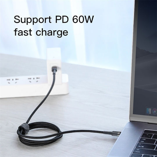 Baseus Cafule Braided USB 2.0 Cable USB-C Male - USB-C 60W Black 2m CATKLF-GG1