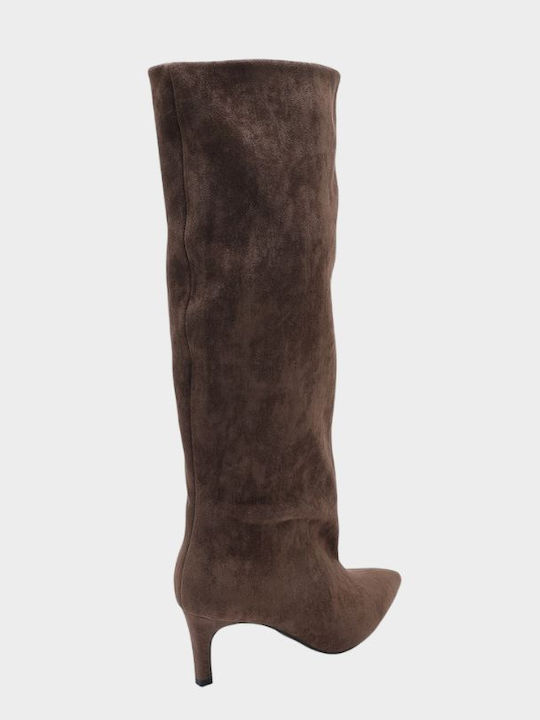 Wildleder Damenstiefel mit mittlerem Absatz Braun