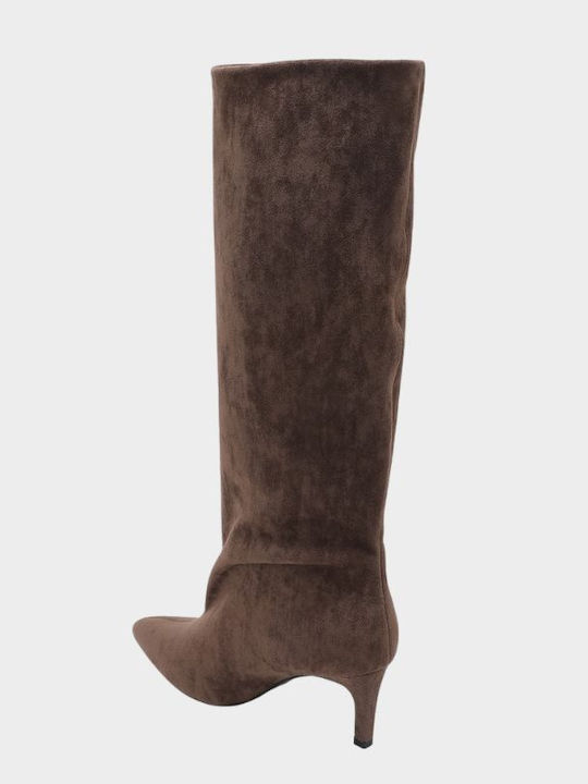 Wildleder Damenstiefel mit mittlerem Absatz Braun