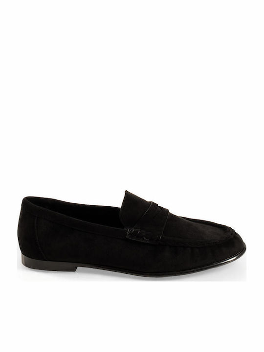 Suede Γυναικεία Loafers σε Μαύρο Χρώμα