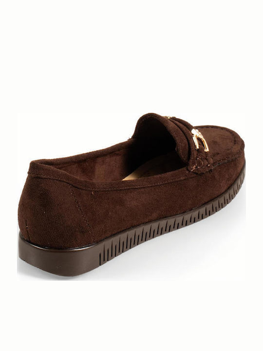 Suede Γυναικεία Loafers σε Καφέ Χρώμα