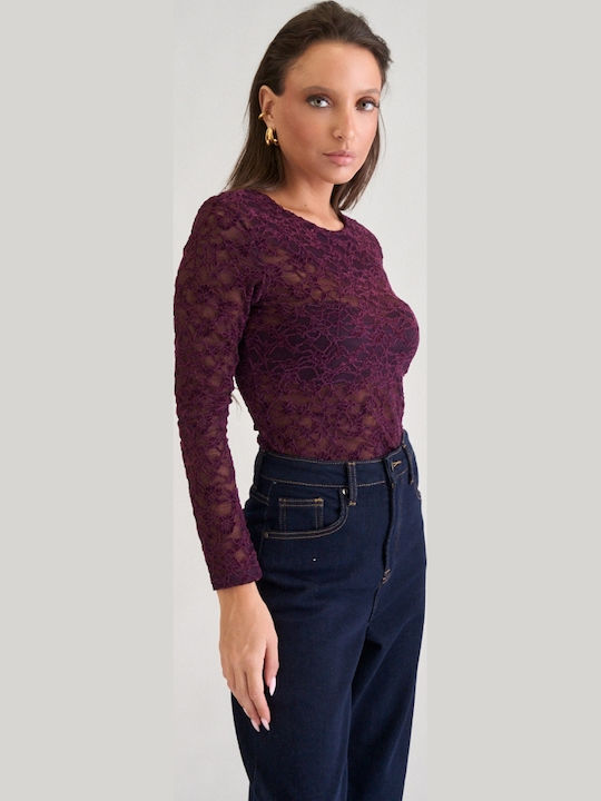 Velvet Damen-Bodysuit mit Spitze Burgundisch
