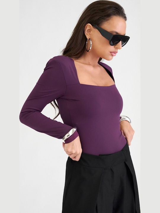 Damen-Bodysuit Quadratischer Halsausschnitt & Rücken Burgundisch