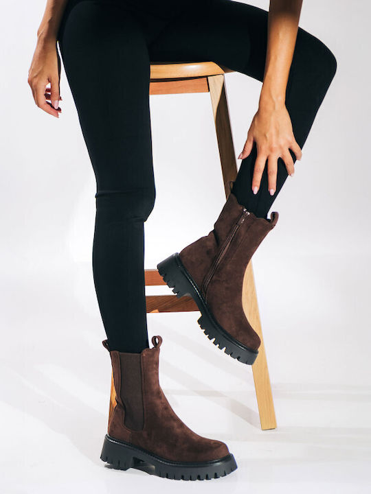Suede Women's Chelsea Ankle Boots Brown