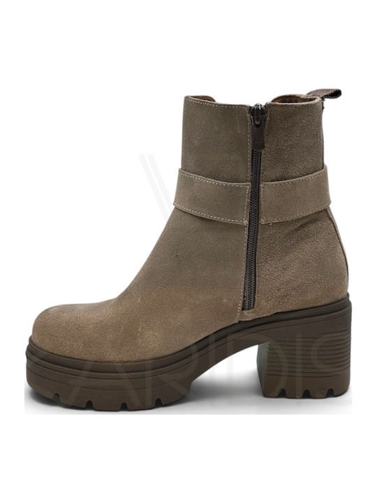 Suede Damen Stiefeletten mit Mittelhohem Braun Absatz
