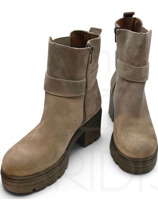 Suede Damen Stiefeletten mit Mittelhohem Braun Absatz