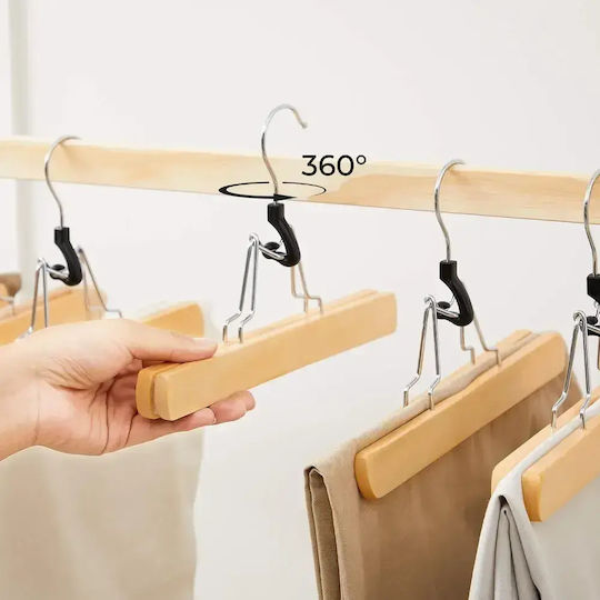 Songmics Agățătoare de Haine pentru Pantaloni din Lemn Bej 12 Bucăți