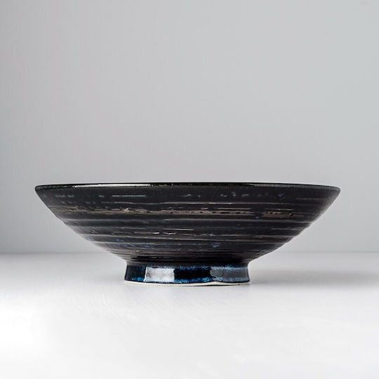 MIJ Bol Mare Din Cupru Cu Model Spiral Bol Pentru Salate Ceramică Albastră 25x7cm