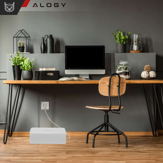 Органайзер за кабели за бюро Контейнер за пода Кутия за кабели Alogy Box L 40cm Широк Бял