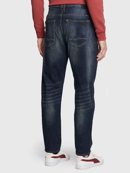 Men's Elastic Relaxed Fit Dark Blue Jeans Pants