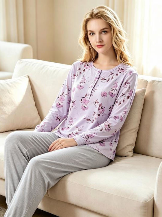 Goodnight Set De Pijamale De Iarnă Pentru Femei Violet Deschis