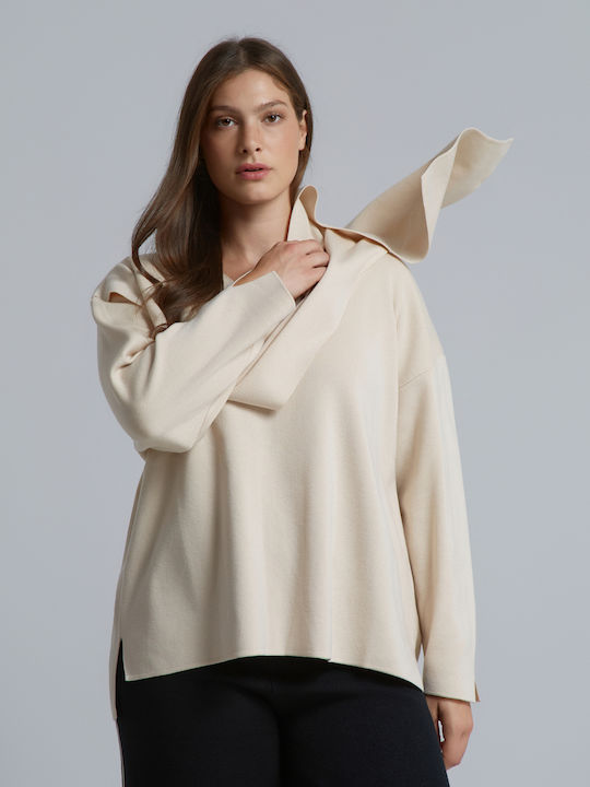 Bluza Damă Mânecă Lungă Pulover Ecru