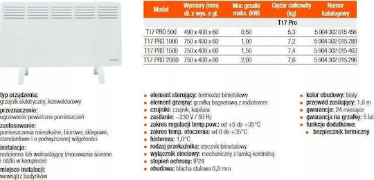 Thermoval T17 Pro Wandkonvektor 500W 75x40cm Weiß
