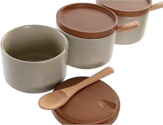 DKD Home Decor Set De 3 Boluri De Zahăr Canistră De Servire Din Porțelan Bej 3 Bucăți