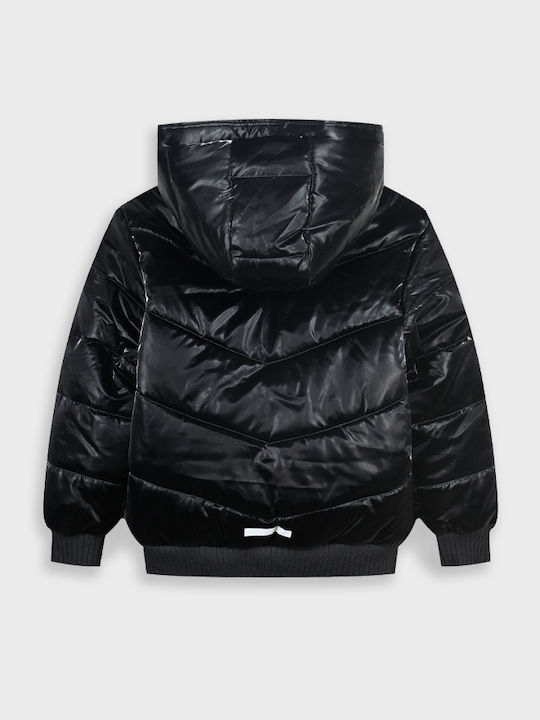 Kids Casual Short Hooded Jacket Black