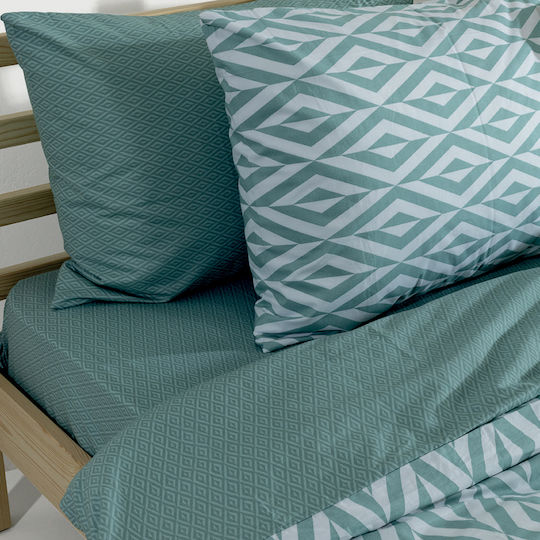 Lino Home Module Cearceafuri De Pat Single Cu Hugger Din Cauciuc 100x200+35cm Ikat Mentă 3 Bucăți