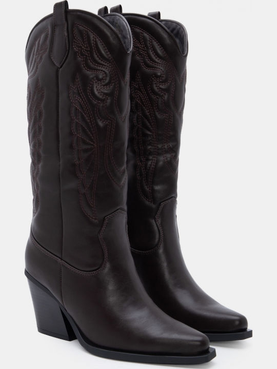 Suede Damenstiefel Cowboy mit Mittelabsatz Braun