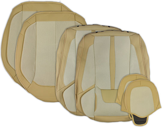 Car Seat Covers 13 Pcs Eco Leather Mesh Fabric Beige Ap-358