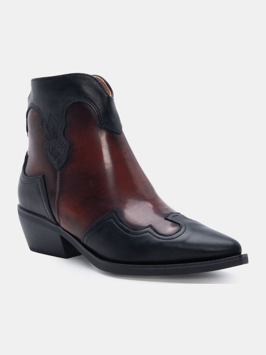Suede Women's Ankle Boots Cowboy with Medium Heel Burgundy