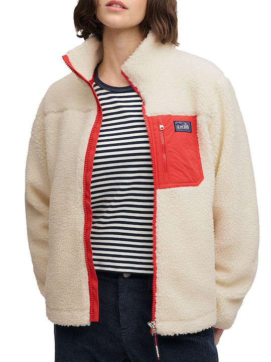 Fleece Women's Cardigan with Zipper Beige